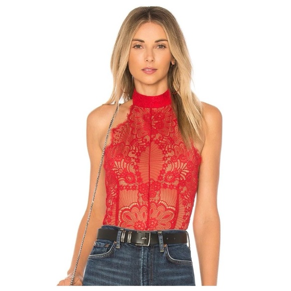 MAJORELLE red lace bodysuit - Picture 1 of 7